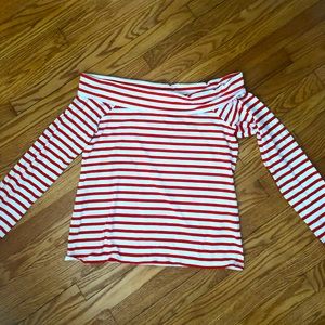 J Crew Red and White striped off the shoulder top